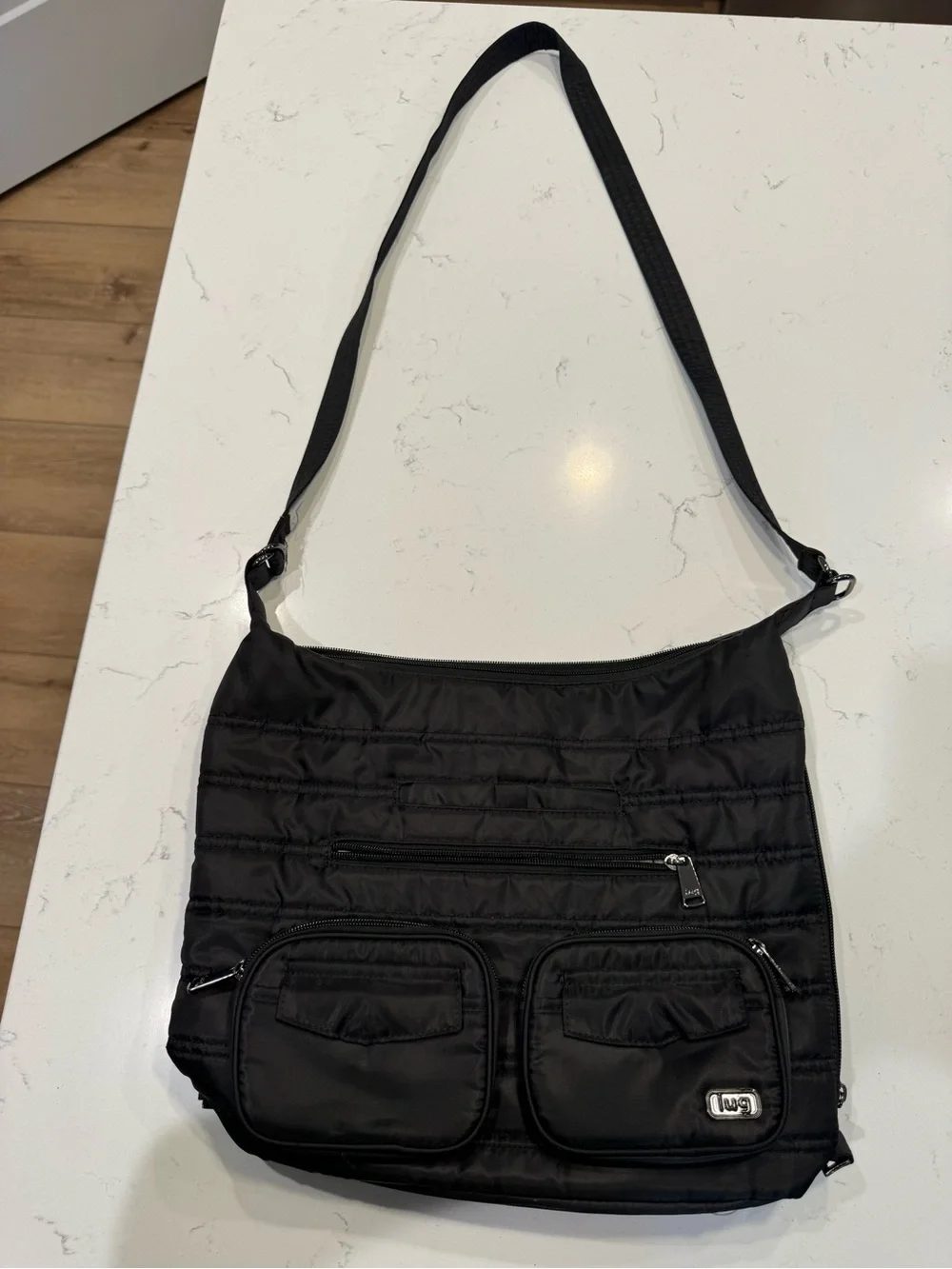 Black Quilted Lug Zipliner Convertible Hobo Bag - water resistant
